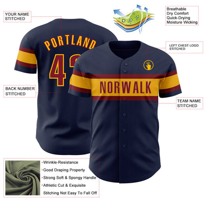 Custom Navy Crimson-Gold Authentic Baseball Jersey - Sky-Custom
