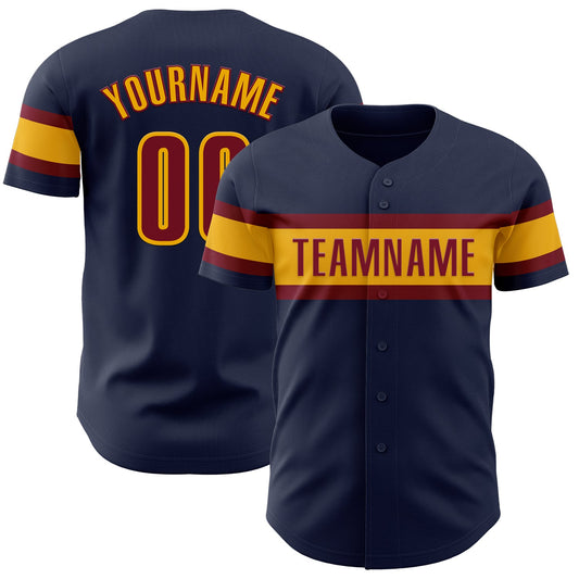 Custom Navy Crimson-Gold Authentic Baseball Jersey - Sky-Custom