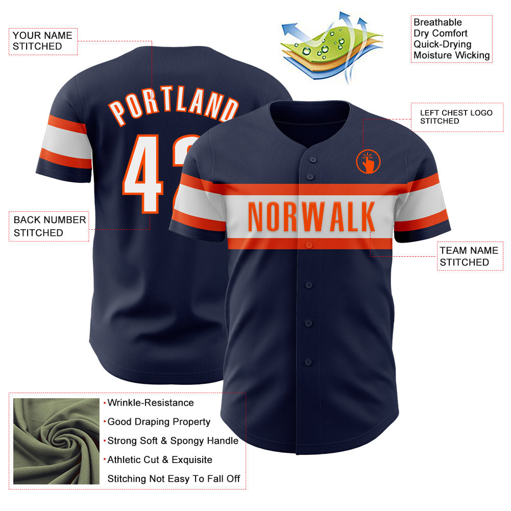 Custom Navy White-Orange Authentic Baseball Jersey - Sky-Custom