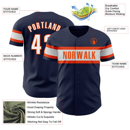 Custom Navy White-Orange Authentic Baseball Jersey - Sky-Custom