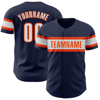 Custom Navy White-Orange Authentic Baseball Jersey - Sky-Custom