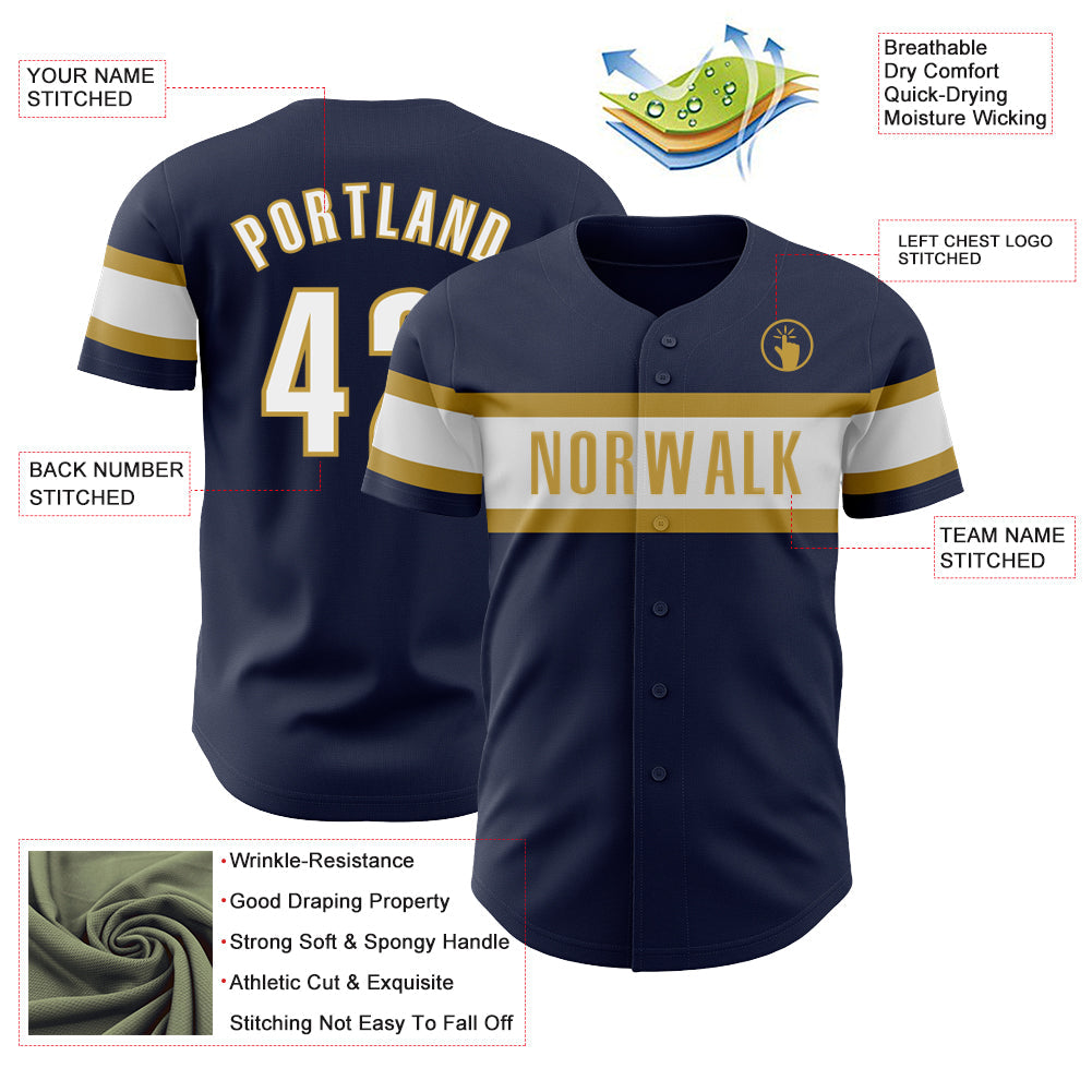 Custom Navy White-Old Gold Authentic Baseball Jersey - Sky-Custom