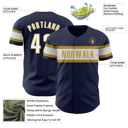 Custom Navy White-Old Gold Authentic Baseball Jersey - Sky-Custom
