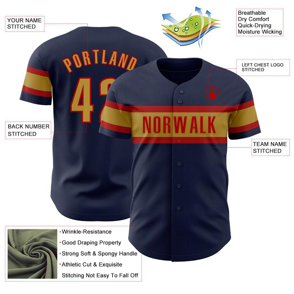Custom Navy Old Gold-Red Authentic Baseball Jersey - Sky-Custom