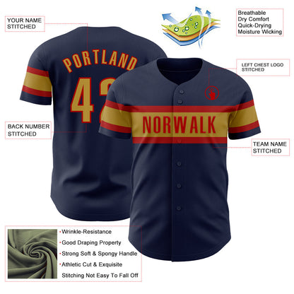 Custom Navy Old Gold-Red Authentic Baseball Jersey - Sky-Custom