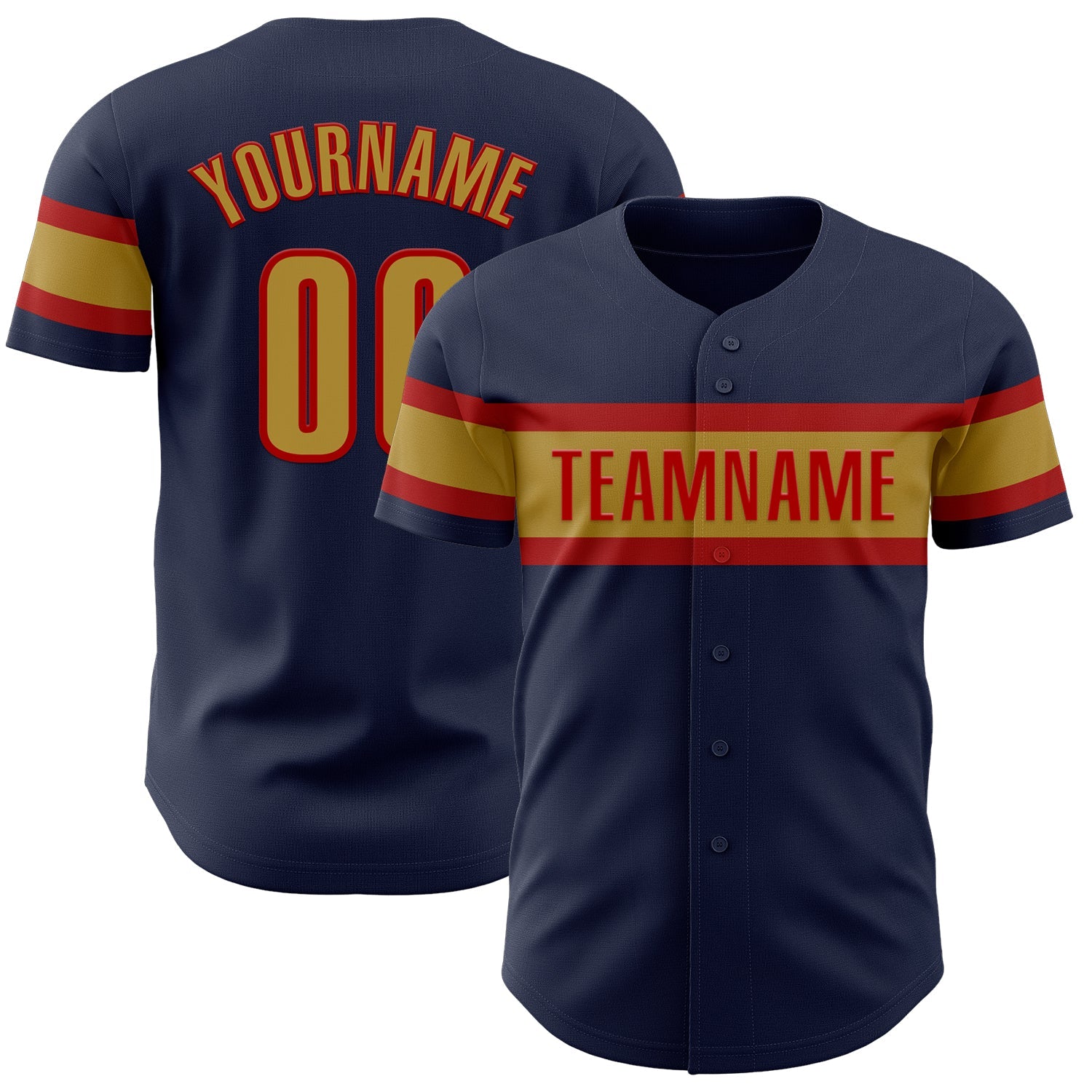 Custom Navy Old Gold-Red Authentic Baseball Jersey - Sky-Custom