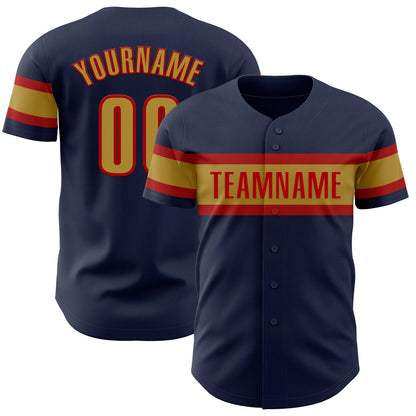 Custom Navy Old Gold-Red Authentic Baseball Jersey - Sky-Custom