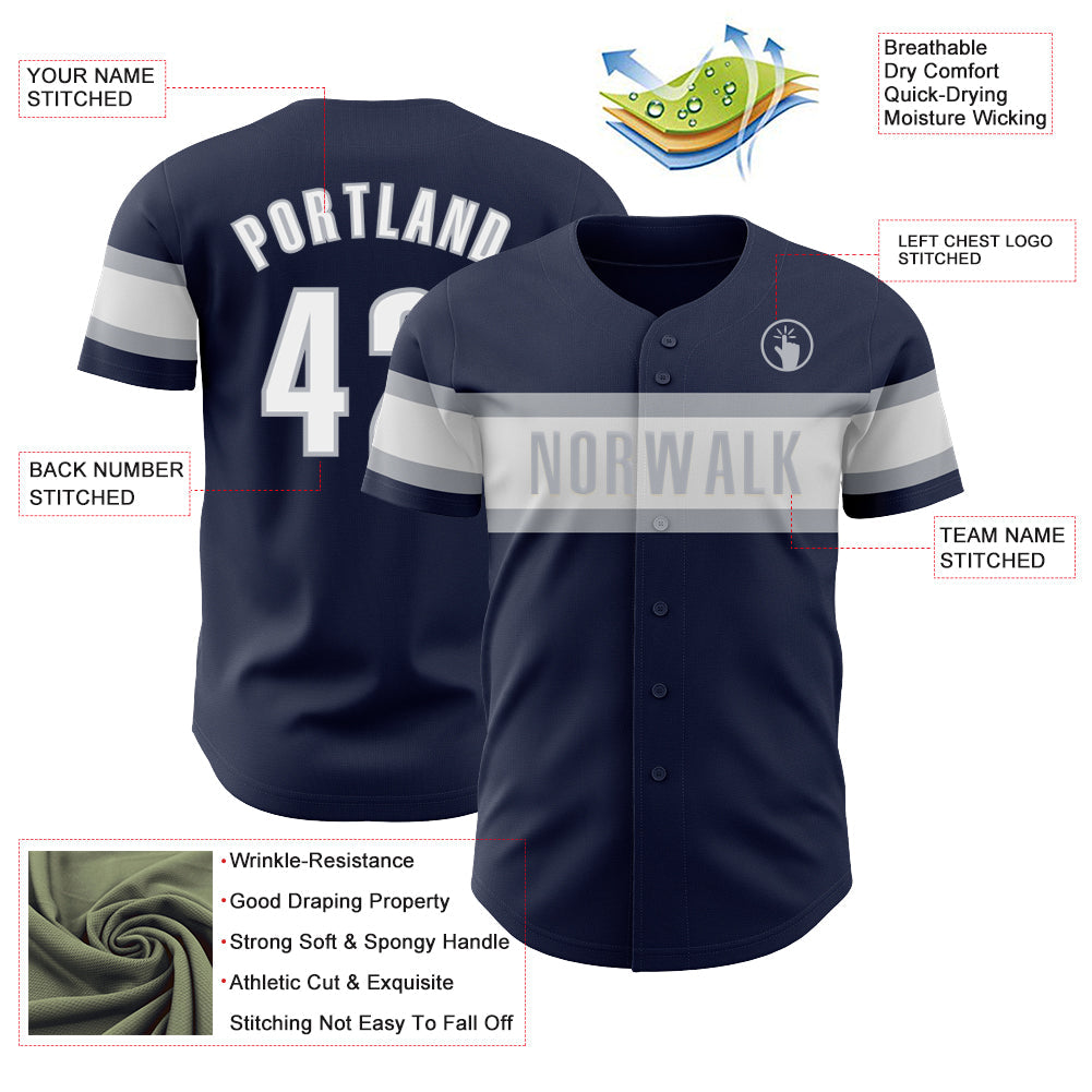 Custom Navy White-Gray Authentic Baseball Jersey - Sky-Custom