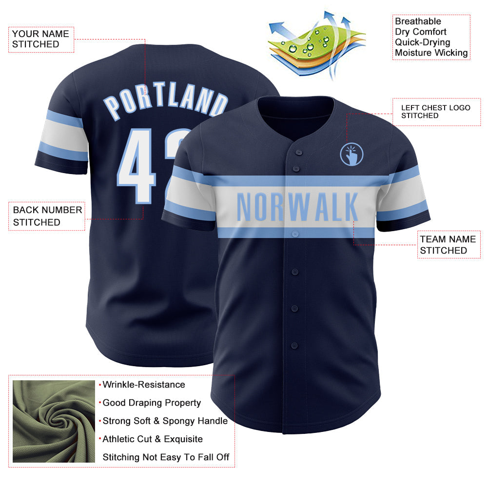 Custom Navy White-Light Blue Authentic Baseball Jersey - Sky-Custom