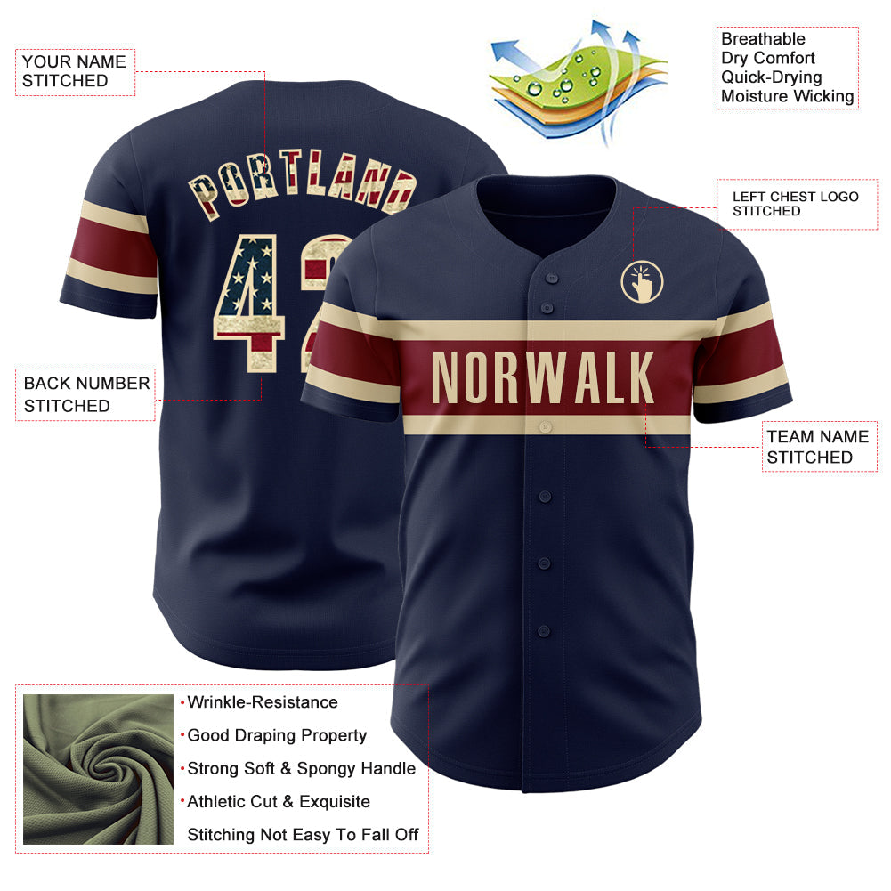 Custom Navy Vintage USA Flag Cream-Crimson Authentic Baseball Jersey - Sky-Custom