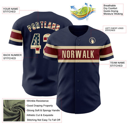 Custom Navy Vintage USA Flag Cream-Crimson Authentic Baseball Jersey - Sky-Custom