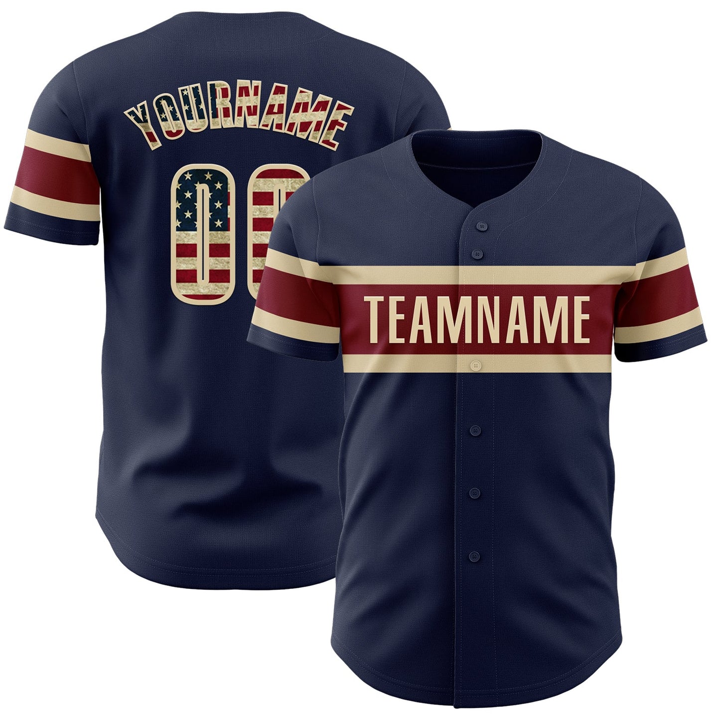 Custom Navy Vintage USA Flag Cream-Crimson Authentic Baseball Jersey - Sky-Custom