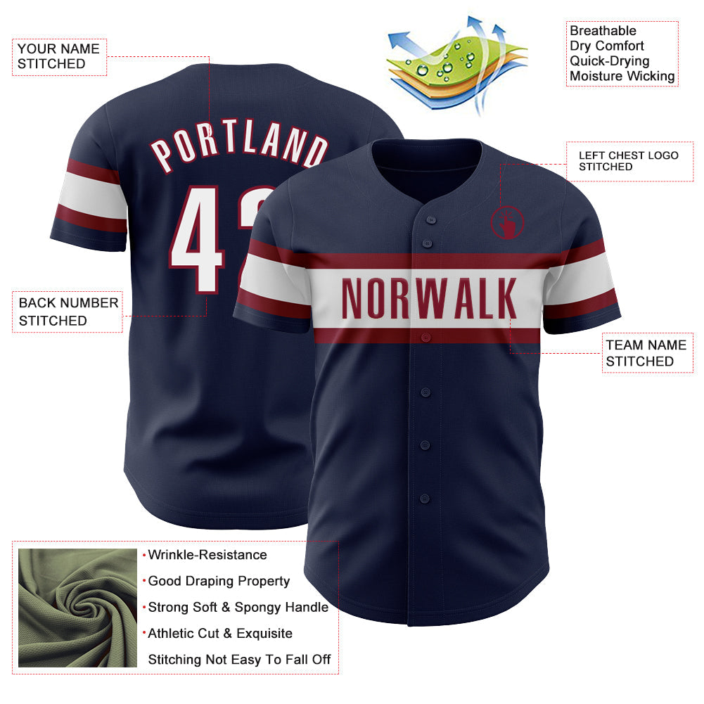 Custom Navy White-Crimson Authentic Baseball Jersey - Sky-Custom