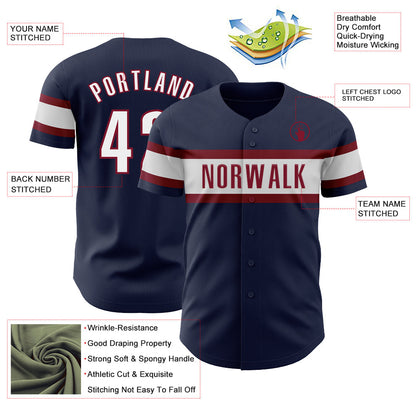 Custom Navy White-Crimson Authentic Baseball Jersey - Sky-Custom