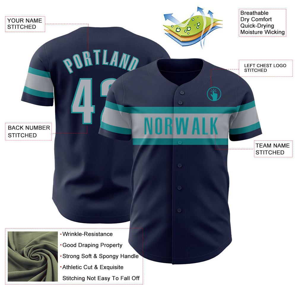 Custom Navy Gray-Teal Authentic Baseball Jersey - Sky-Custom