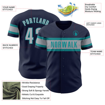 Custom Navy Gray-Teal Authentic Baseball Jersey - Sky-Custom