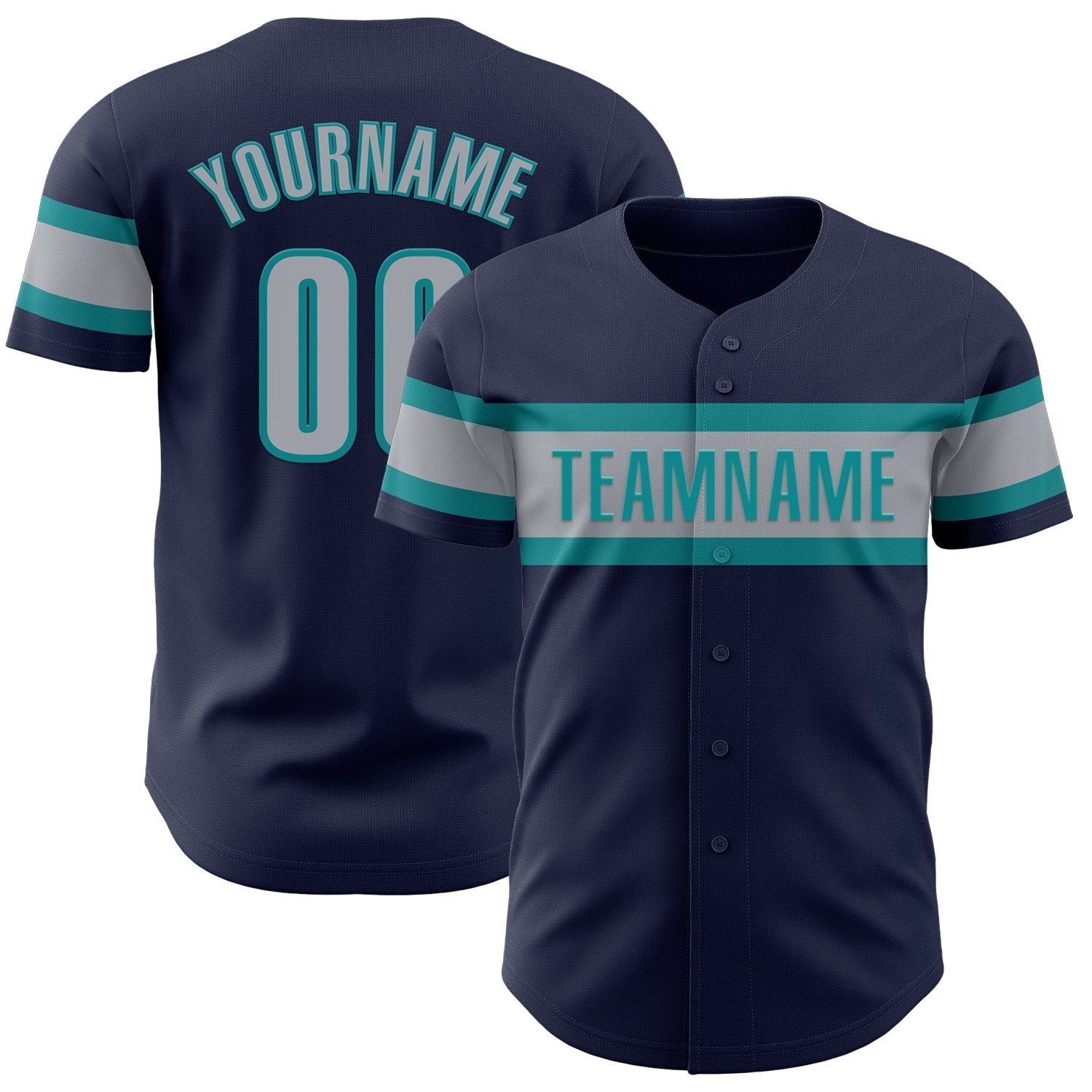 Custom Navy Gray-Teal Authentic Baseball Jersey - Sky-Custom