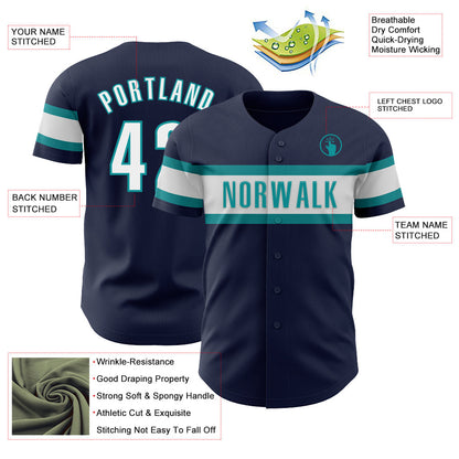 Custom Navy White-Teal Authentic Baseball Jersey - Sky-Custom