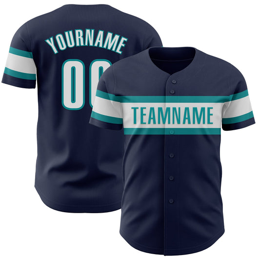 Custom Navy White-Teal Authentic Baseball Jersey - Sky-Custom