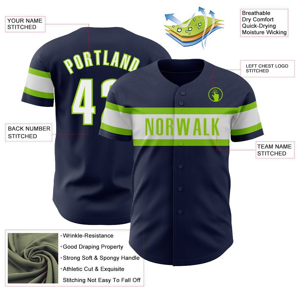 Custom Navy White-Neon Green Authentic Baseball Jersey - Sky-Custom