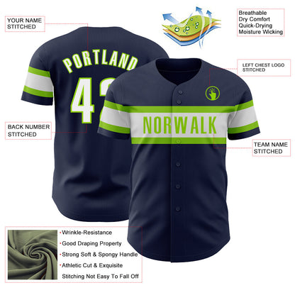 Custom Navy White-Neon Green Authentic Baseball Jersey - Sky-Custom