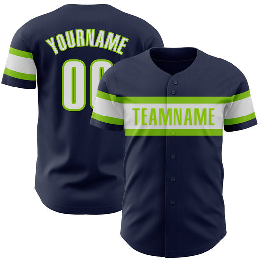 Custom Navy White-Neon Green Authentic Baseball Jersey - Sky-Custom