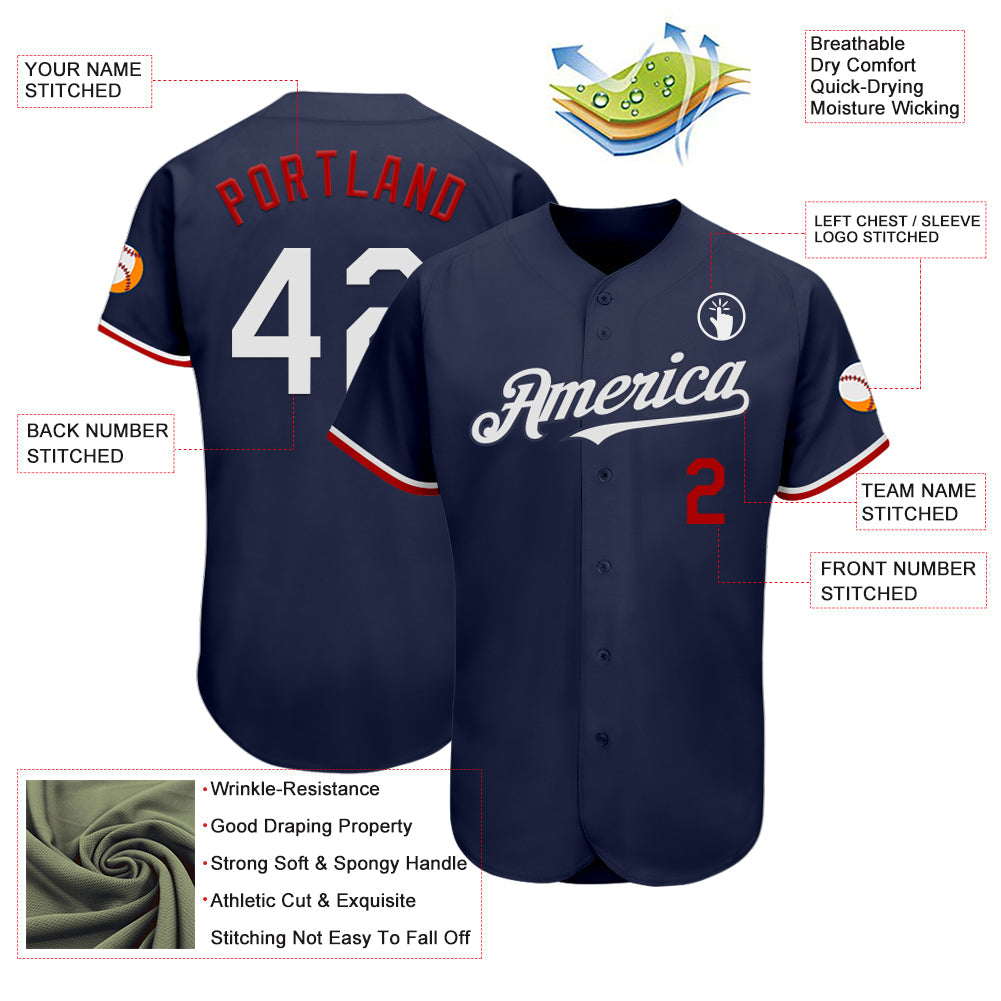 Custom Navy White-Red Authentic Baseball Jersey - Sky-Custom