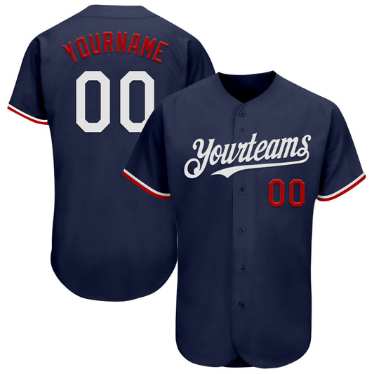 Custom Navy White-Red Authentic Baseball Jersey - Sky-Custom