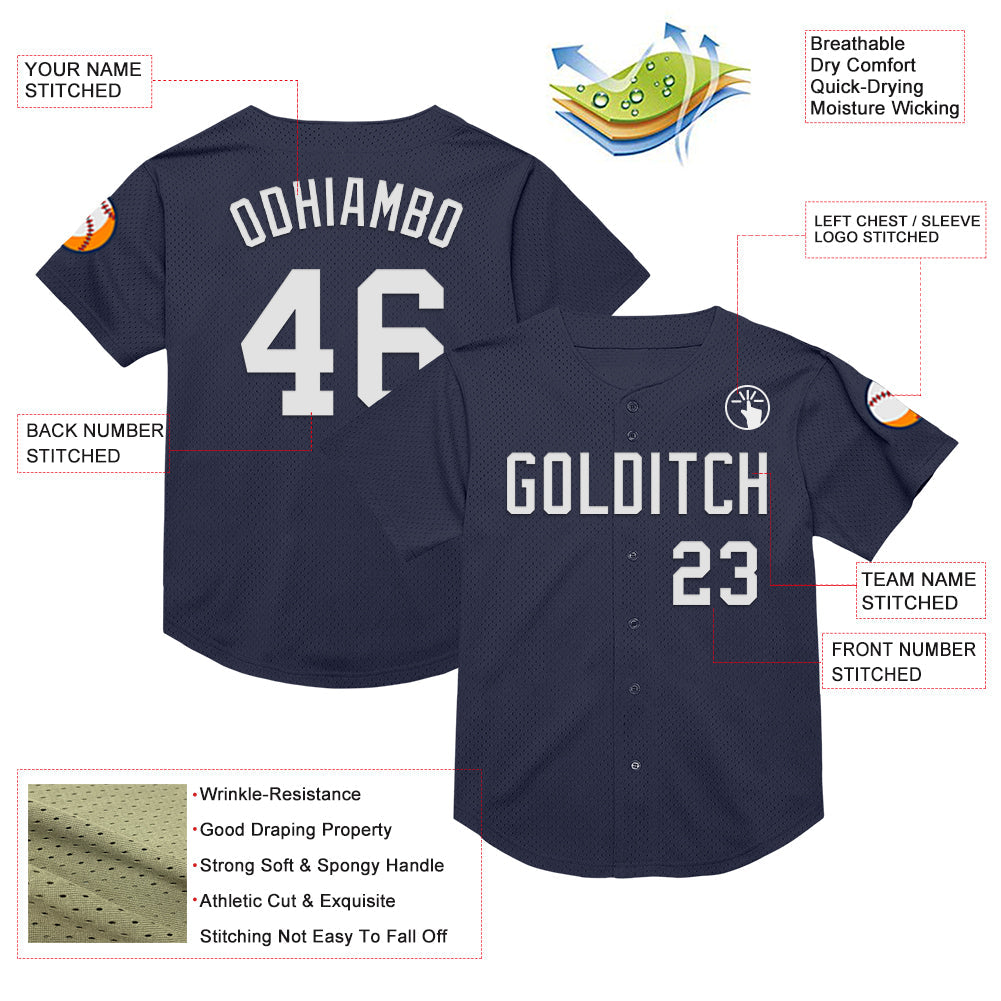 Custom Navy White Mesh Authentic Throwback Baseball Jersey - Sky-Custom