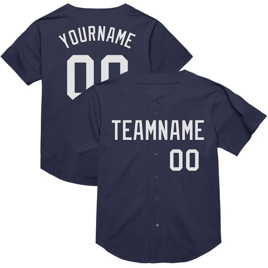 Custom Navy White Mesh Authentic Throwback Baseball Jersey - Sky-Custom