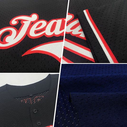 Custom Navy Red-White Mesh Authentic Throwback Baseball Jersey - Sky-Custom