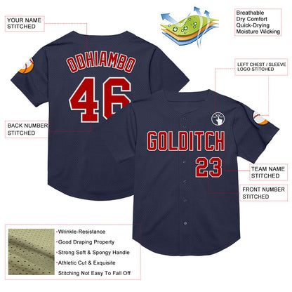 Custom Navy Red-White Mesh Authentic Throwback Baseball Jersey - Sky-Custom