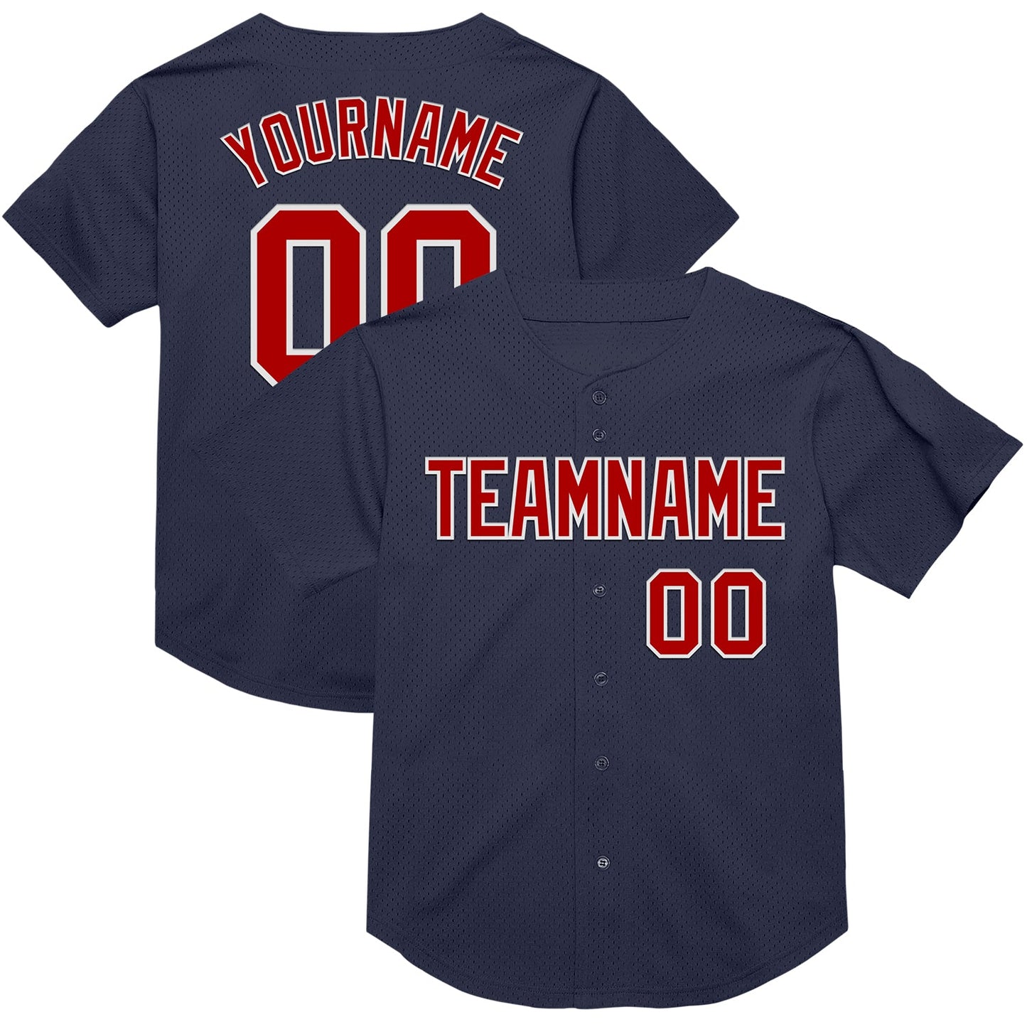 Custom Navy Red-White Mesh Authentic Throwback Baseball Jersey - Sky-Custom