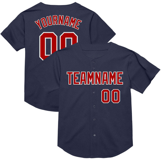 Custom Navy Red-White Mesh Authentic Throwback Baseball Jersey - Sky-Custom