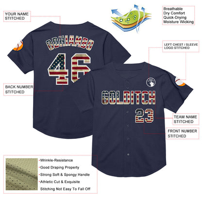 Custom Navy Vintage USA Flag-White Mesh Authentic Throwback Baseball Jersey - Sky-Custom