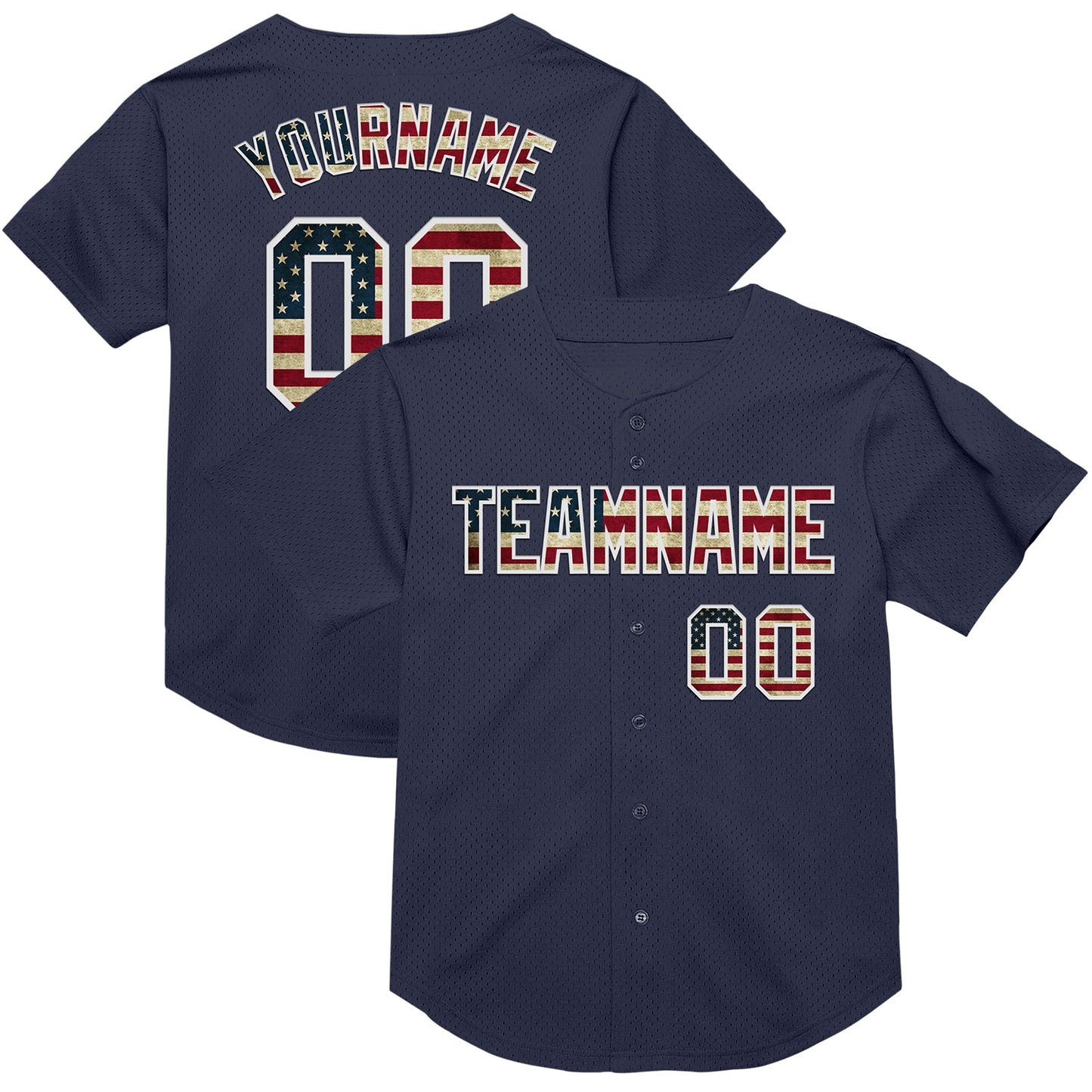 Custom Navy Vintage USA Flag-White Mesh Authentic Throwback Baseball Jersey - Sky-Custom