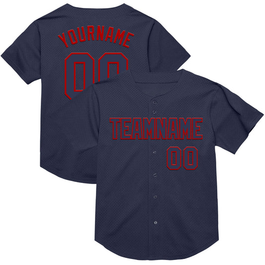 Custom Navy Red Mesh Authentic Throwback Baseball Jersey - Sky-Custom