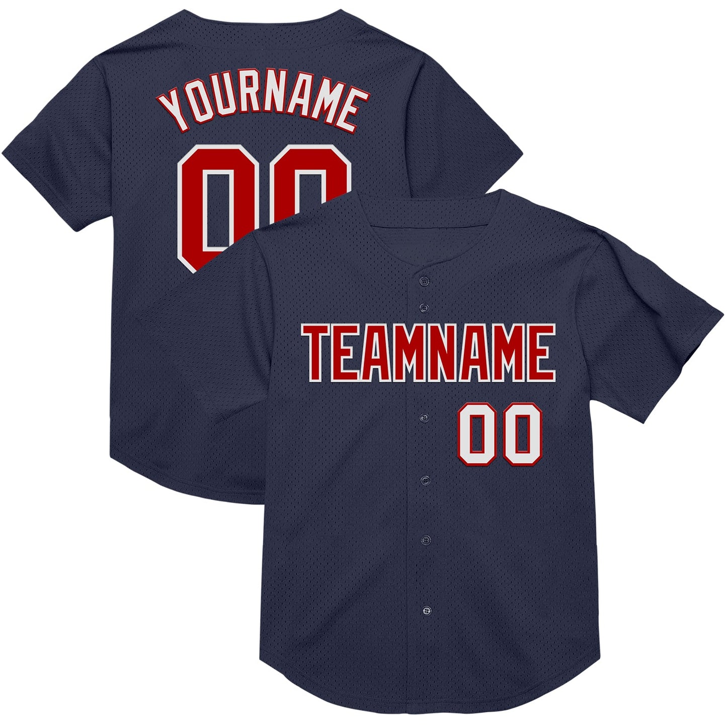 Custom Navy Red-White Mesh Authentic Throwback Baseball Jersey - Sky-Custom