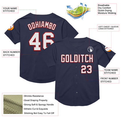 Custom Navy White-Red Mesh Authentic Throwback Baseball Jersey - Sky-Custom