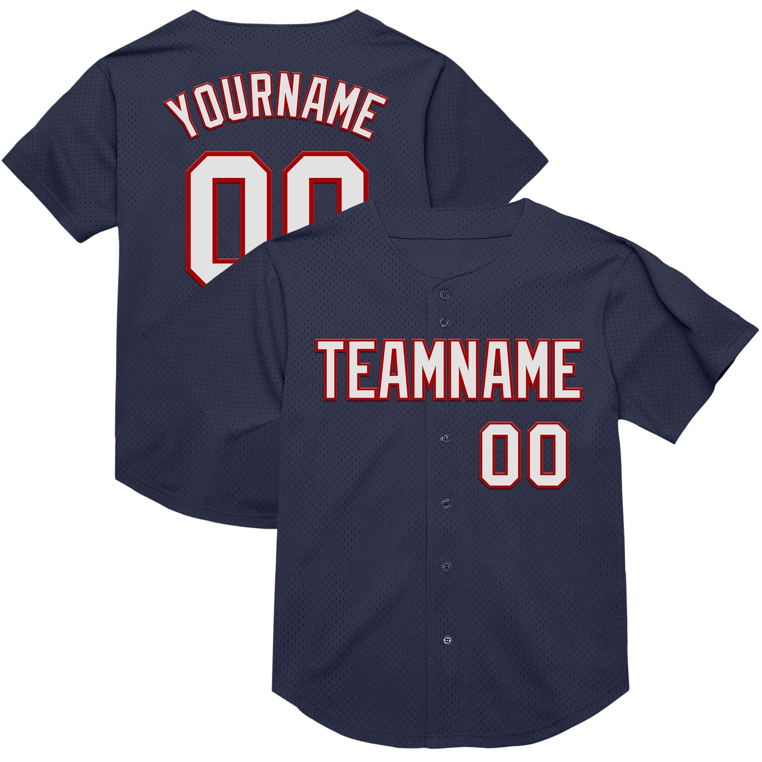 Custom Navy White-Red Mesh Authentic Throwback Baseball Jersey - Sky-Custom