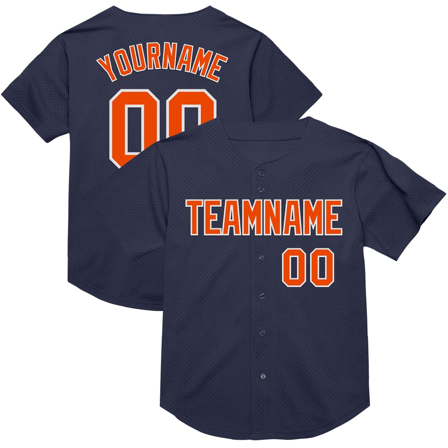 Custom Navy Orange-White Mesh Authentic Throwback Baseball Jersey - Sky-Custom