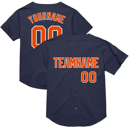 Custom Navy Orange-White Mesh Authentic Throwback Baseball Jersey - Sky-Custom