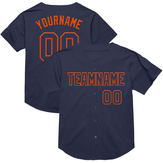 Custom Navy Orange Mesh Authentic Throwback Baseball Jersey - Sky-Custom