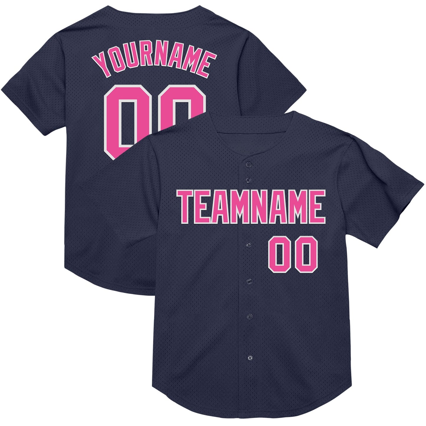 Custom Navy Pink-White Mesh Authentic Throwback Baseball Jersey - Sky-Custom