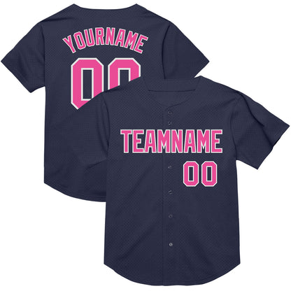 Custom Navy Pink-White Mesh Authentic Throwback Baseball Jersey - Sky-Custom