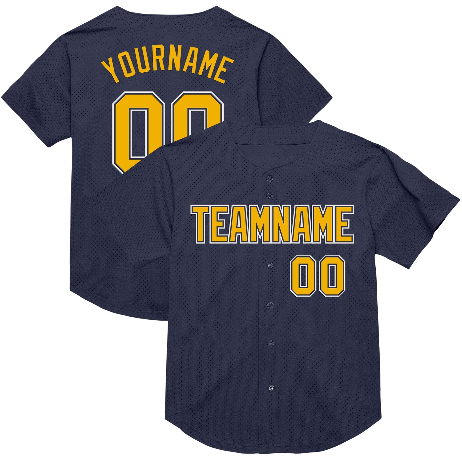 Custom Navy Gold-White Mesh Authentic Throwback Baseball Jersey - Sky-Custom