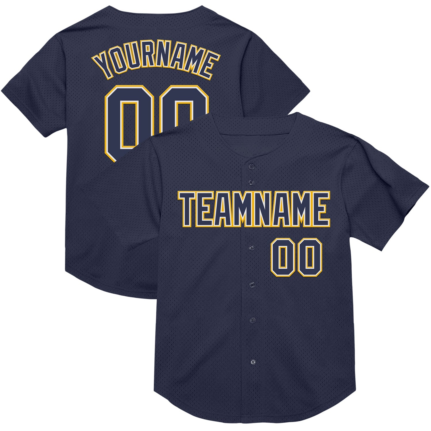 Custom Navy White-Gold Mesh Authentic Throwback Baseball Jersey - Sky-Custom