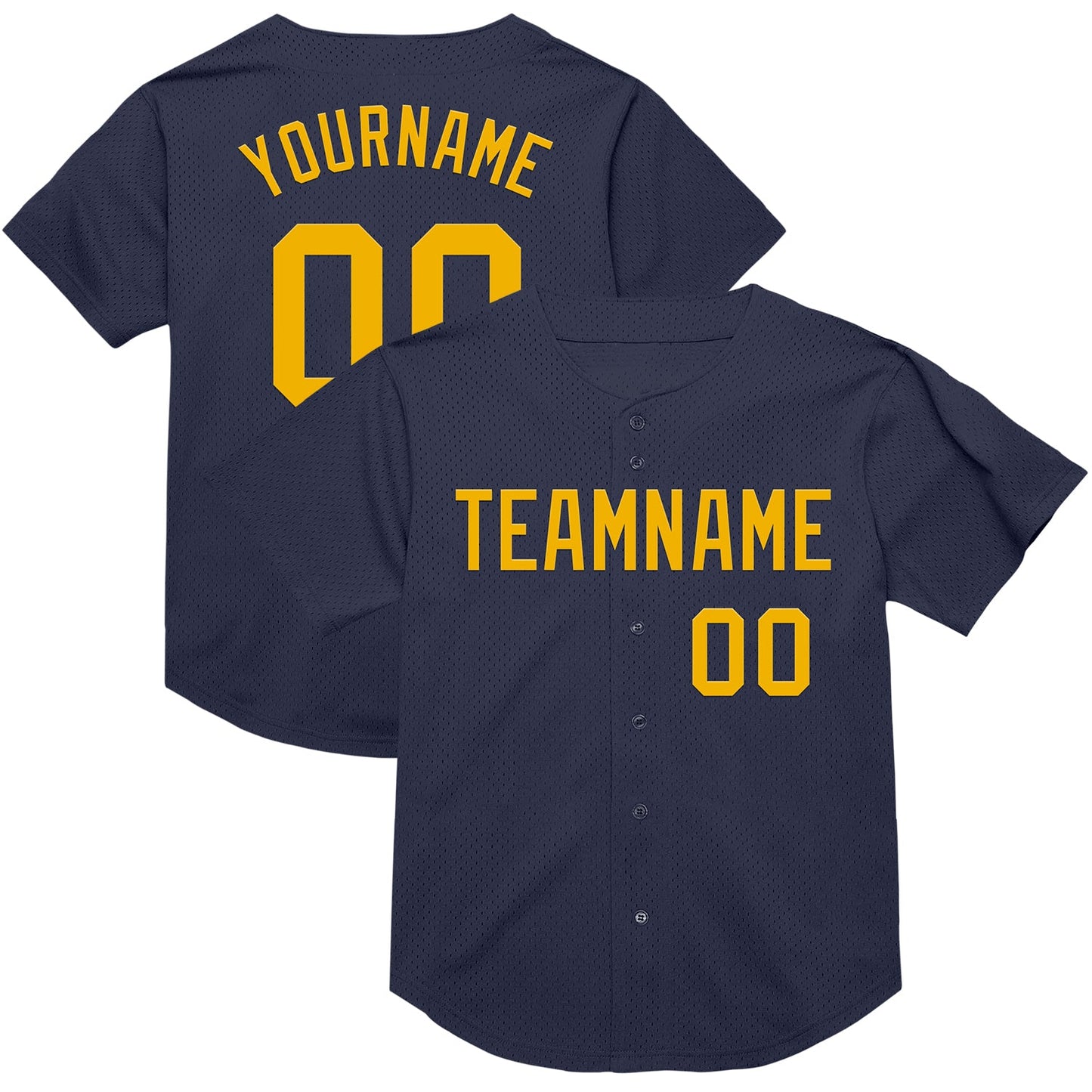 Custom Navy Gold Mesh Authentic Throwback Baseball Jersey - Sky-Custom