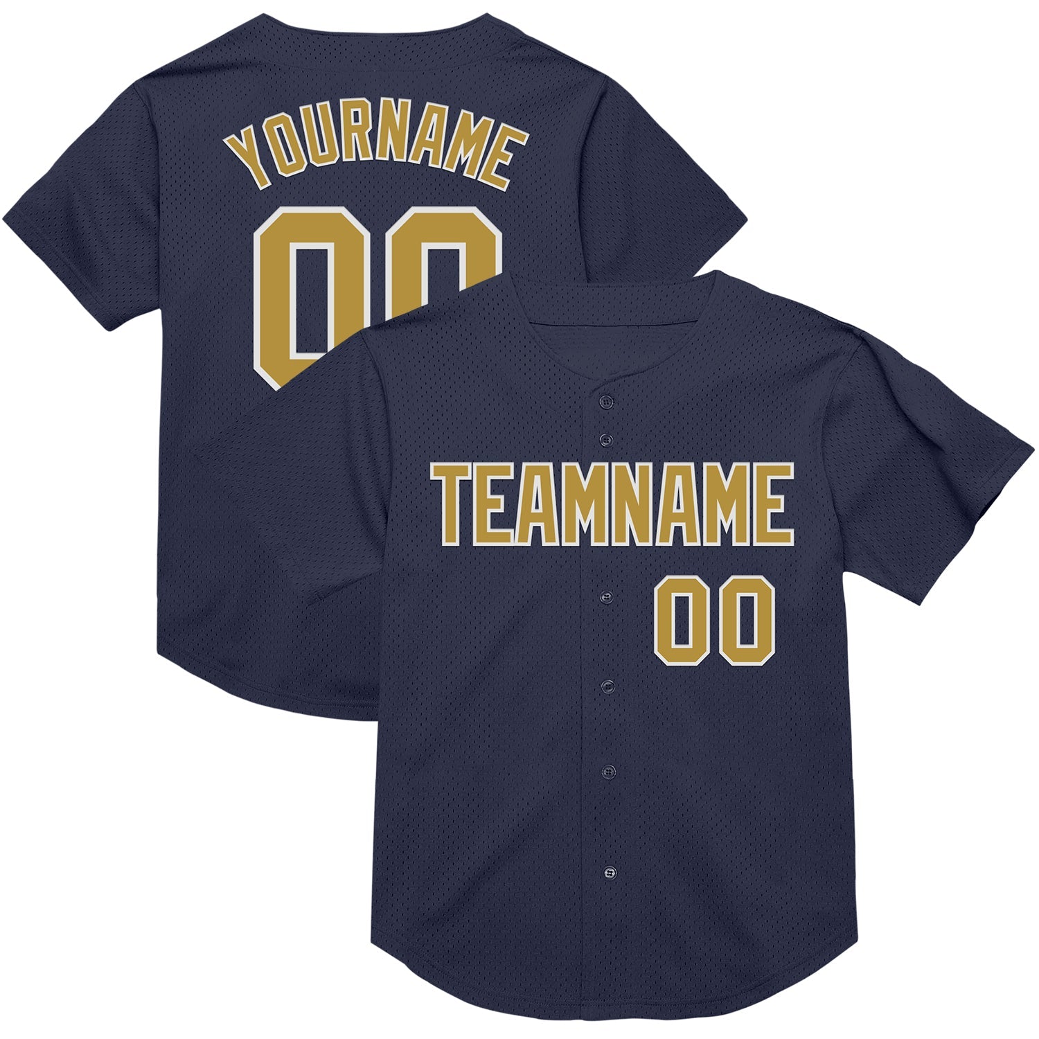 Custom Navy Old Gold-White Mesh Authentic Throwback Baseball Jersey - Sky-Custom