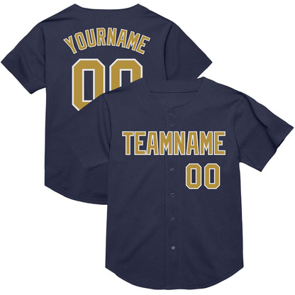 Custom Navy Old Gold-White Mesh Authentic Throwback Baseball Jersey - Sky-Custom